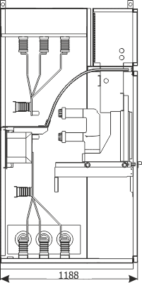 Przekrój przez szafę rozdzielnicy RXD - Pole sprzęgłowe 12/17,5 kV - szafa z wyłącznikiem