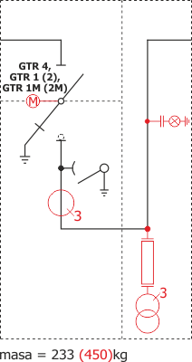 Schemat elektryczny rozdzielnicy Rotoblok - pole sprzęgłowe z odłącznikiem lub rozłącznikiem z lewej strony