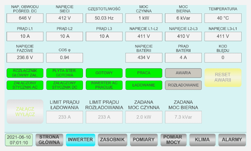 Przykładowy ekran panelu operatorskiego systemu sterowania SPS-Control