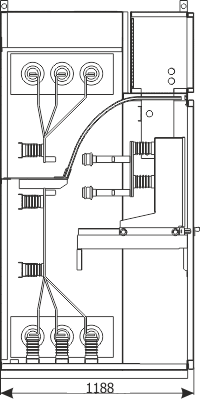 Przekrój przez szafę rozdzielnicy RXD - Pole sprzęgłowe 12/17,5 kV- szafa ze zwieraczem