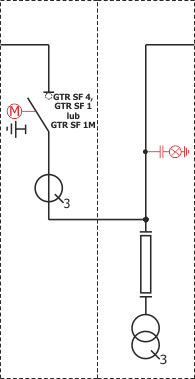 Schemat elektryczny Rotoblok SF - pole sprzęgłowe z odłącznikiem lub rozłącznikiem z lewej strony