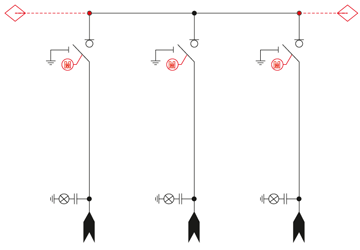 Schemat elektryczny rozdzielnicy TPM - 3 pola liniowe