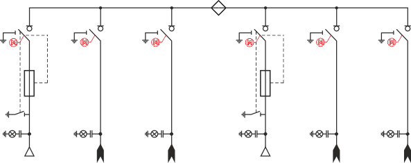 Schemat elektryczny rozdzielnicy TPM - Połączenie boczne rozdzielnic TLL+ (p)+TLL+ (l)