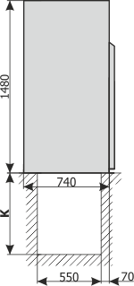 Запропонована глибина кабельного каналу під розподільним пристроєм TPM - вид збоку)