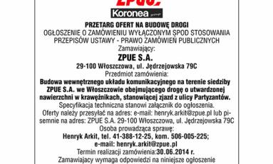 Ogłoszenie o przetargu - budowa wewnętrznego układu komunikacyjnego